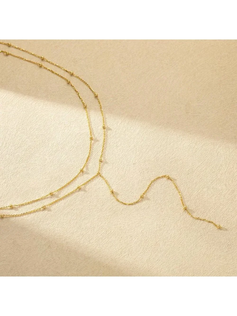 Dainty Gold Lariat Necklace for Women, Y-Shaped Pendant, Layered CZ Beaded Chain